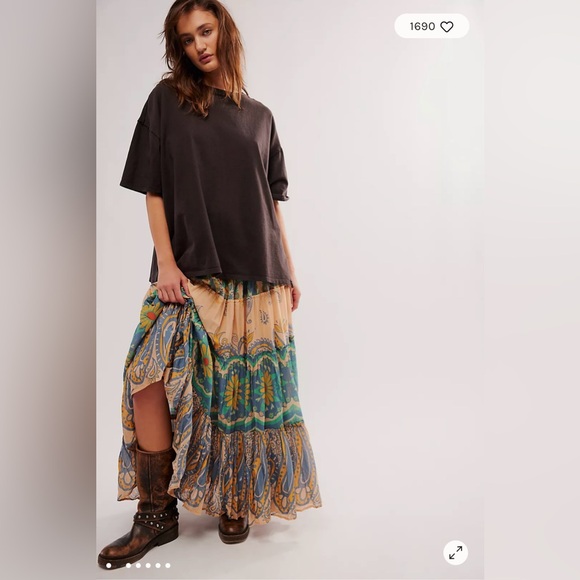 Free People Super Thrills Convertible Maxi Skirt in Blue Sky Combo Size XS. NWT - Picture 2 of 13